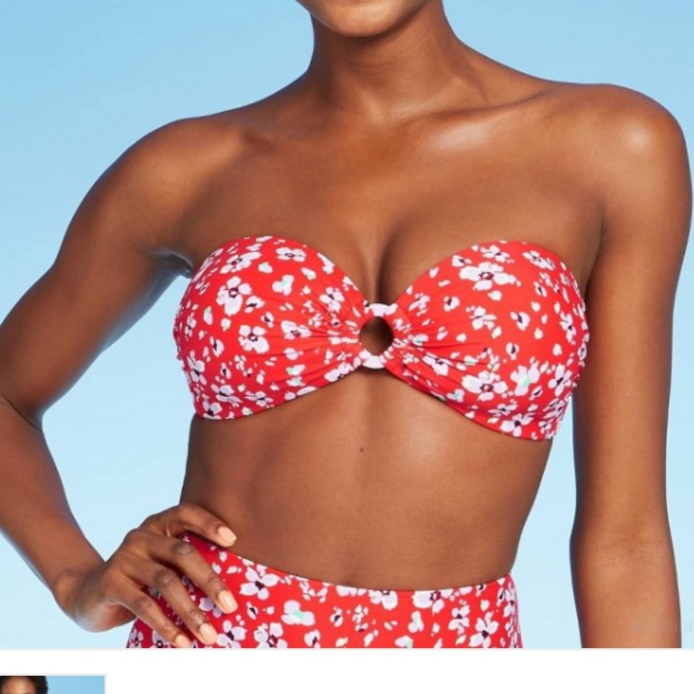 RING FRONT BANDEAU BIKINI TOP - XHILARATION XS